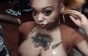 Big tit ebony sucking and takes a facial