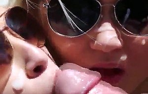 Teen best friends fucked and sharing facial outdoors by pool