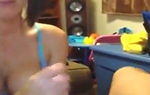 Pigtailed girl suck and get mouth full of cum