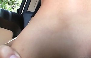 Busty teen anateur Cami rides on her boy in car